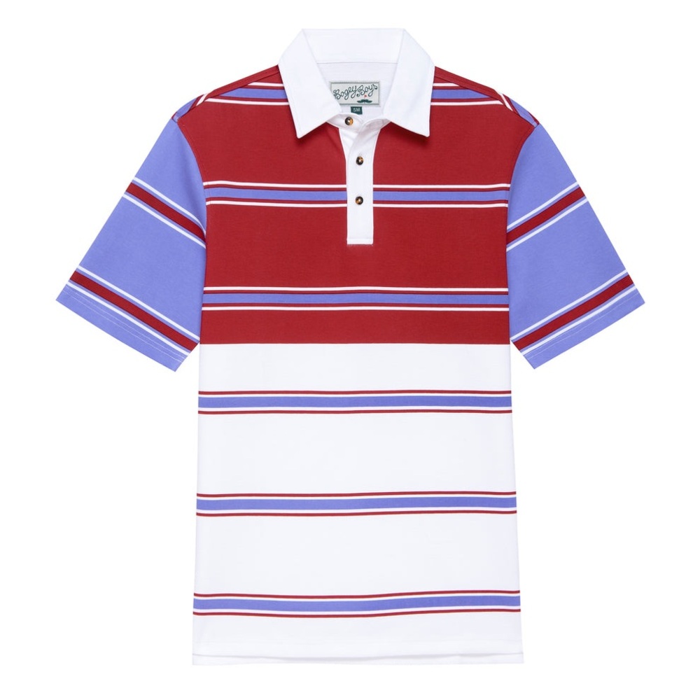 New Bogey Boys Triple Strip Polo Shirt Purple Red Large White Golf Preppy